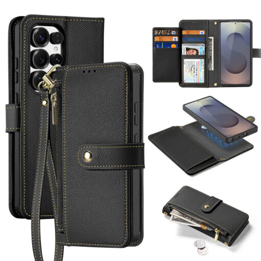Samsung Galaxy S25 Ultra 2 in 1 Magnetic Charging Wallet Case - Black | Lawa Series by Dux Ducis - Image 2
