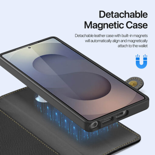 Samsung Galaxy S25 Ultra 2 in 1 Magnetic Charging Wallet Case - Black | Lawa Series by Dux Ducis - Image 5