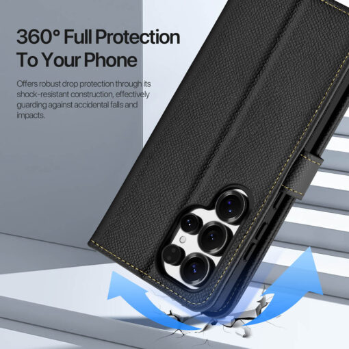 Samsung Galaxy S25 Ultra 2 in 1 Magnetic Charging Wallet Case - Black | Lawa Series by Dux Ducis - Image 10