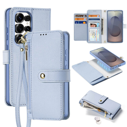 Samsung Galaxy S25 Ultra 2 in 1 Magnetic Charging Wallet Case - Light Blue | Lawa Series by Dux Ducis - Image 2