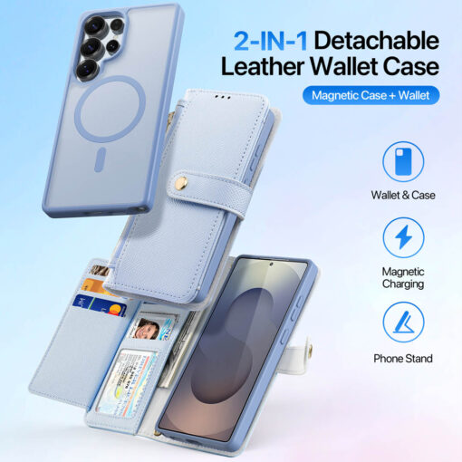 Samsung Galaxy S25 Ultra 2 in 1 Magnetic Charging Wallet Case - Light Blue | Lawa Series by Dux Ducis - Image 3