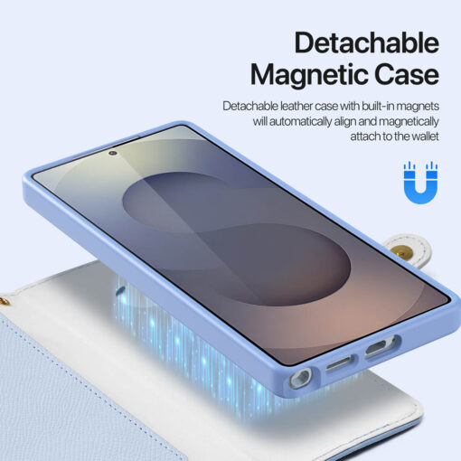 Samsung Galaxy S25 Ultra 2 in 1 Magnetic Charging Wallet Case - Light Blue | Lawa Series by Dux Ducis - Image 5