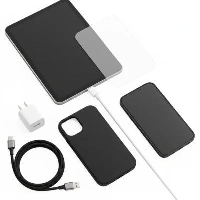 Phone and tablet cases, charger and USB-C cable